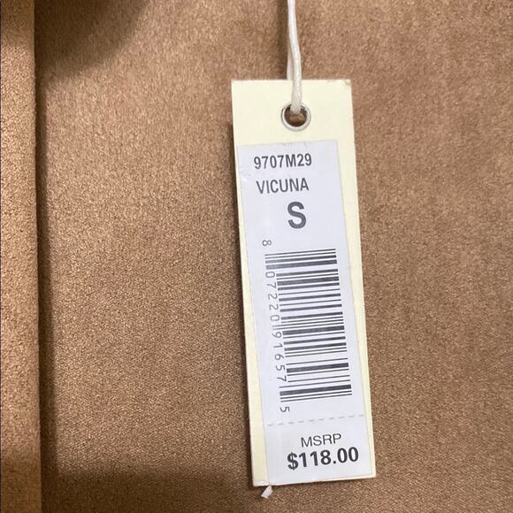 Max Studio NWT Light Brown Drape Front Long Jacket Waterfall Collar - S - Picture 4 of 8